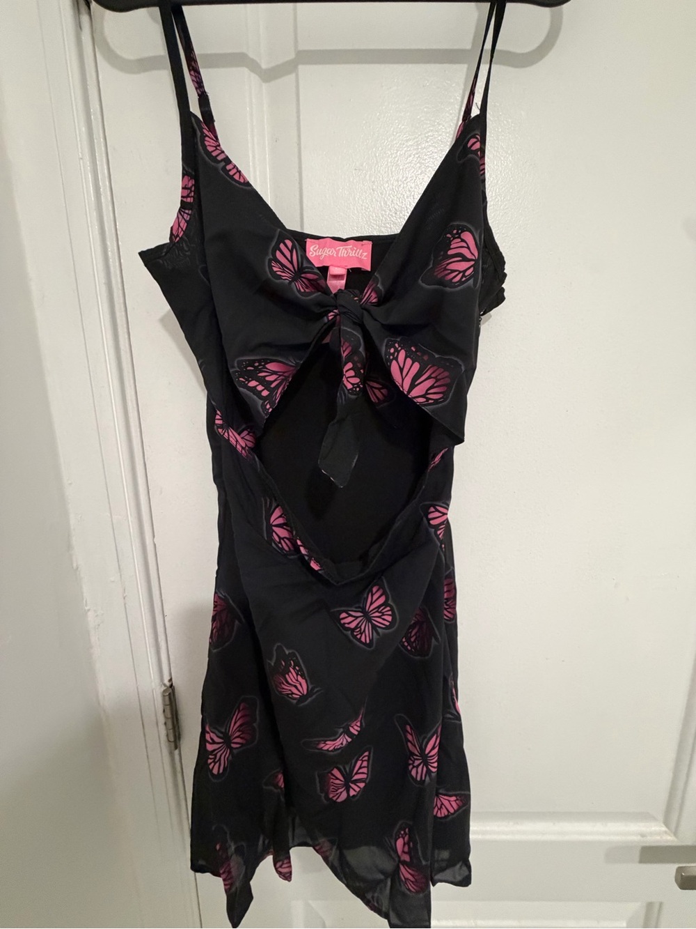 Sugar Thrillz Black Dress with Pink Butterfly Print - Picture 1 of 5